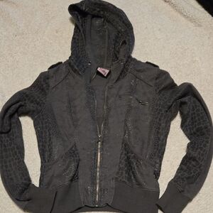 Stylish Black Crocodile Pattern Bomber Jacket